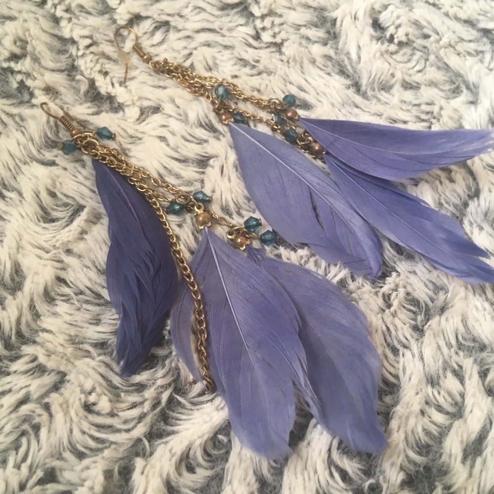Blue and Gold Feather Earrings